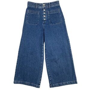Free People We The Free Colette Wide Leg Jean 28 Indigo Blue High Rise Cropped